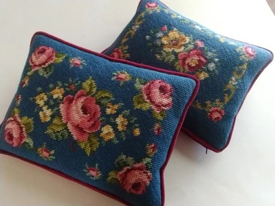 LOT VTG Needle Point Pillows Hand Made Rose Floral Grannycore Cottagecore Boho - Image 1 of 4