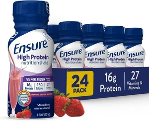 Batido nutricional de fresa Ensure High Protein, listo para 8 fl oz (paquete de 24)  - Imagen 1 de 8