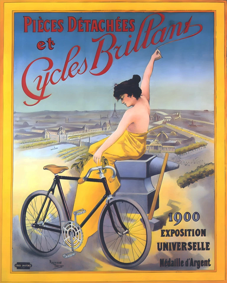 16505.Wall Decor Poster.Interior Art.Brillant French Cycling Ad 1900 Expo Lady - Image 1 of 1