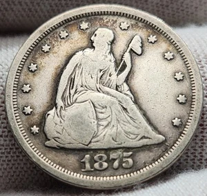 1875 S San Francisco Mint Twenty Cent Piece 20c 90% Silver Coin - Q-85S1 - Picture 1 of 4