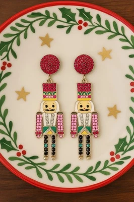 Baublebar Earrings Nutcracker Crystal Pearl Statement Christmas CZ Boho Gold Y2k - Image 1 of 4
