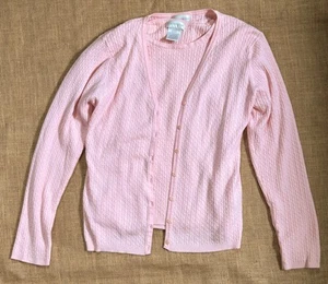 Vintage Light Pink Cable Knit Cardigan Sweater & Top Twinset Large Grandma Core - Picture 1 of 7