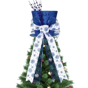 Poen Christmas Tree Topper Hat Shiny Sequins Top Hat with Bow Lengthened Ribb... - Picture 1 of 6