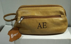 Leder Kulturbeutel personalisiert AE Initialen camelbraun - Bild 1 von 20