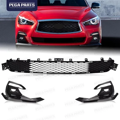 For 2018-2022 Infiniti Q50 Sport Front Bumper Lower Grille W/ Fog Light Covers Foto 1 de 4