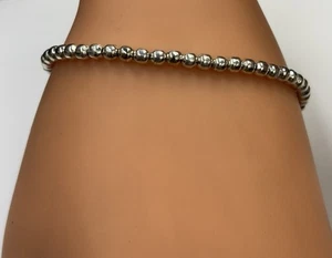Sterling Silver Beaded Bracelet 8” Long - Picture 1 of 7