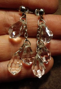 Vintage Facettenschliff 3 Kristall Kronleuchter Kette Pierce Ohrring silberfarben Ohrstecker Hänger - Bild 1 von 6