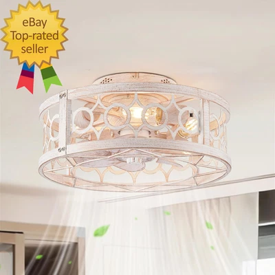 Caged Ceiling Fan with Light and Remote 16In Small Low Profile Ceiling Fans - Image 1 of 4