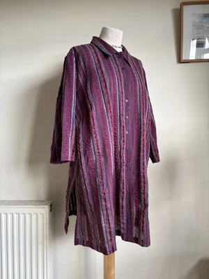 Camisa blusa longa Penny Plain Reino Unido 26. Algodão/linho. Berinjela texturizada semi transparente - Imagem 1 de 4