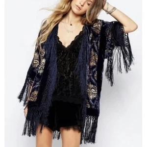 Ralph Lauren Denim & Supply Kimono Burnout Fringe Blue Women’s Size XS/S Boho - Picture 1 of 10