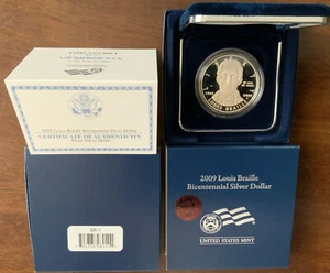 2009-P Louis Braille Dollaro d'argento prova bicentenario con OGP & COA USMINT #BR-1 - Foto 1 di 7
