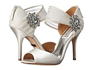 NIB Badgley Mischka Galya wedding bridal satin open toe heels ankle White