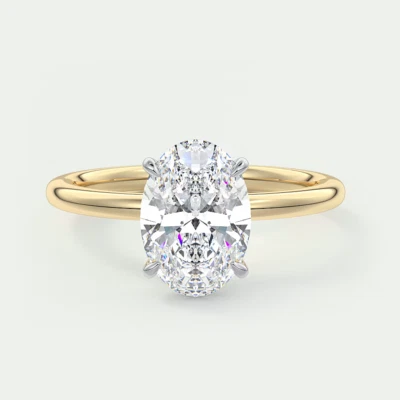 14k Multi Tone Gold 2 Carat IGI Lab Grown Oval Cut Diamond Women Engagement Ring - Image 1 of 4