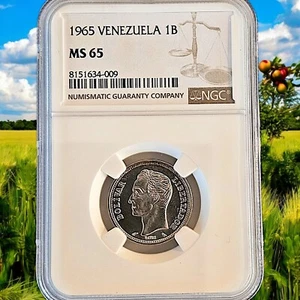 1965 Venezuela National Arms - Un Bolivar 1 Bolivar - NGC MS 65 Silver Coin - Picture 1 of 5