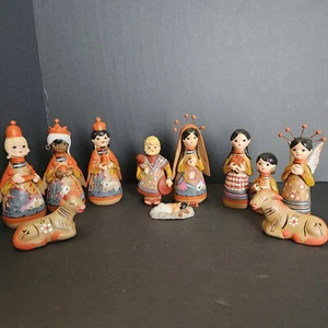 Vintage Tonala Keramik 11-teiliges Set Krippe handbemalt mexikanische Volkskunst Weihnachten - Bild 1 von 13
