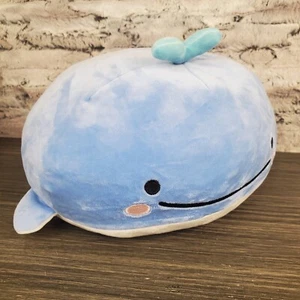 Round Blue Whale Plush Pillow 10" Stuffed Animal Smiling Face Kawaii SEE - Picture 1 of 10