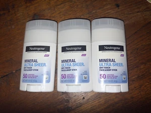Neutrogena Face & Body Mineral Stick SPF 50 Sunscreen 3 Pack 1.5 oz Ea Exp 8/26 - Picture 1 of 1