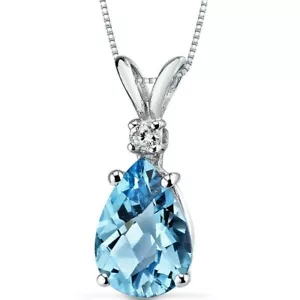 14 kt White Gold Pear Shape 2.25 ct Swiss Blue Topaz Diamond Pendant - Picture 1 of 5