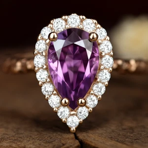 Certified Natural Pear Purple Sapphire Natural Diamond 18K Gold Ring 1.15 TCW - Picture 1 of 2