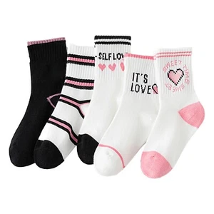 5 Pairs Kids Crew Socks Heart Pattern Soft Cotton Children Socks for Autumn - Picture 1 of 24