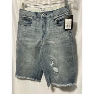 Art Class Girls Denim Bermuda Shorts Blue Relaxed Fit Stretch Distressed 12 New - Picture 1 of 7
