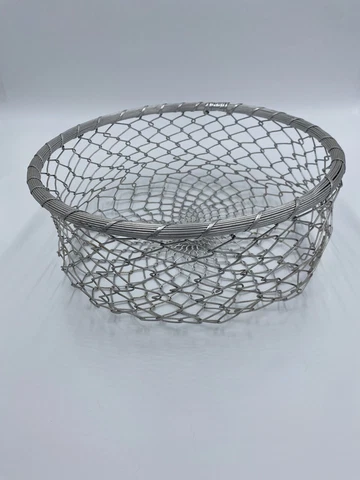 Round Silver Wire Basket Farmhouse Cottage Egg  12” Diameter Storage Organize Cover