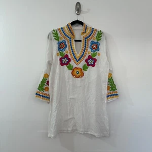 Barbara Gerwit Womens Flroal Embridoered Tunic Top Size L Boho Hippie Artsy - Picture 1 of 12