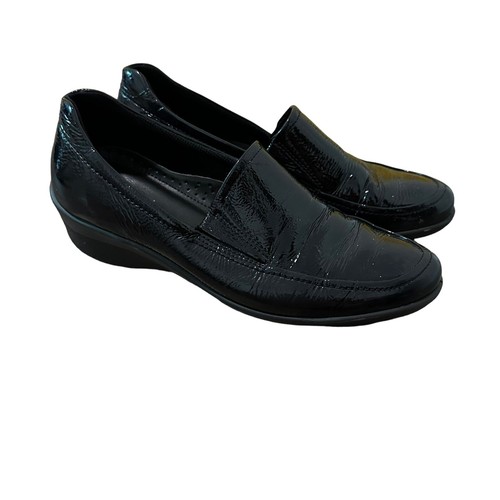 Mocassini ECCO donna taglia US 9 9 5 taglia EU 40 neri in pelle verniciata con zeppa usati in ottime condizioni