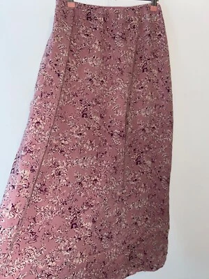 Bohemian 100% SILK Skirt Size 12 14 Gypsy Boho Vintage Floral Smart PINK Retro  - Image 1 of 4