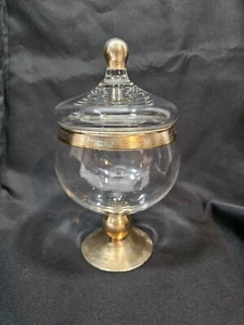 Fun Express Apothecary Jar with Gold Trim with Lid Hand Blown Compote Candy Dish - Picture 1 of 15