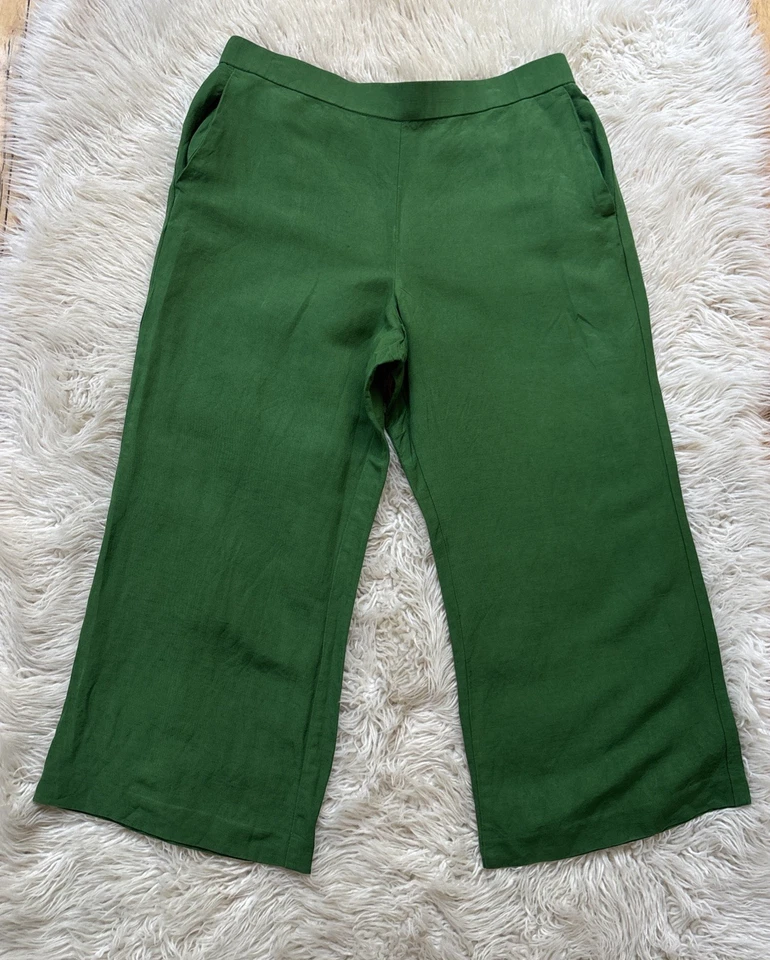 Ann Taylor 裤子女式绿色裤亚麻混纺阔腿裤尺寸 XLP 假日 — 第 1/4 张图片