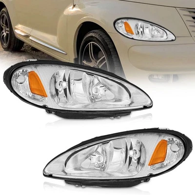 Pair Headlights Assembly Chrome For 2001-2005 Chrysler PT Cruiser Headlamps Foto 1 de 4
