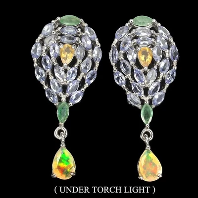 Orecchini in argento sterling 925 pera opale di fuoco citrino smeraldo... - Immagine 1 di 4