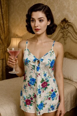 Sexy lazo MORGAN TAYLOR DE COLECCIÓN SATINADO FLORAL Talla Med BABYDOLL CAMISÓN Y2K tono joya Foto 1 de 4