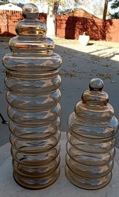 Tarros de boticario ahumados de vidrio Holmegaard Primula Jacob Bang danés modernos 2 piezas Foto 1 de 4