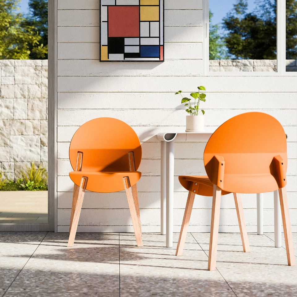 Paquete de 4 sillas tropicales con patas de madera de roble, juego de muebles de comedor y sala de estar de interior Foto 1 de 4