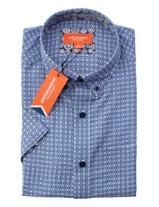 Neu mit Etikett - Johnston & Murphy Herren PERFORMANCE - bedruckt/marineblau S/S SHIRT - M - Bild 1 von 3
