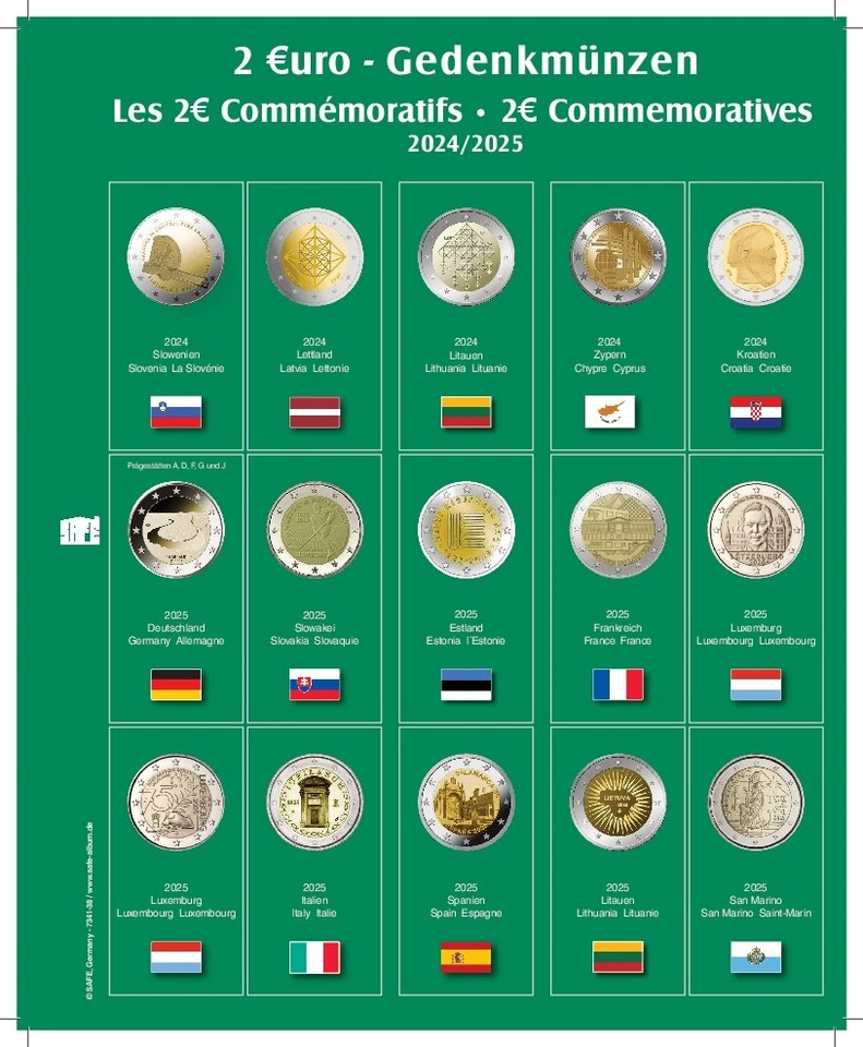 SAFE Premium Münzblatt 2 Euro des Jahres 2024/2025 Blatt 38 für Album 7341