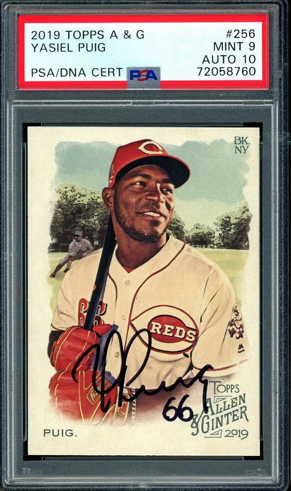 2019 Topps Allen & Ginter Yasiel Puig Cincinnati Reds PSA 9 AUTO 10 Autograph - Image 1 of 1