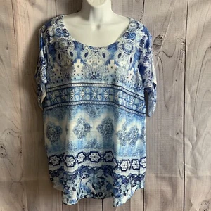 Top Time and Tru, taglia 16/18, 100% poliestere, blu, bianco - Foto 1 di 7
