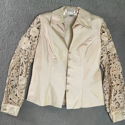 Blusa Jovani Feminina 12 Jaqueta Creme Mangas de Corte Contas Botões de Strass - Imagem 1 de 4