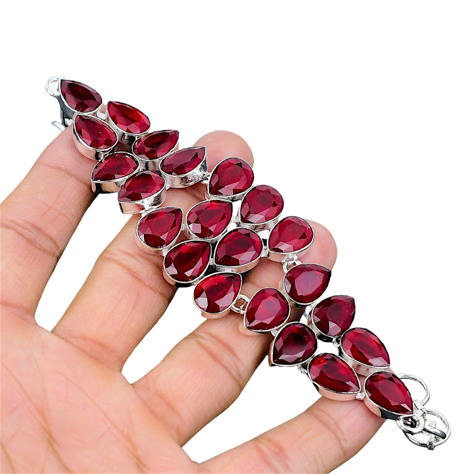 Red Ruby Bracelet 925 Sterling Silver Bracelet Garnet Handmade Gemstone Bracelet - Image 1 of 1