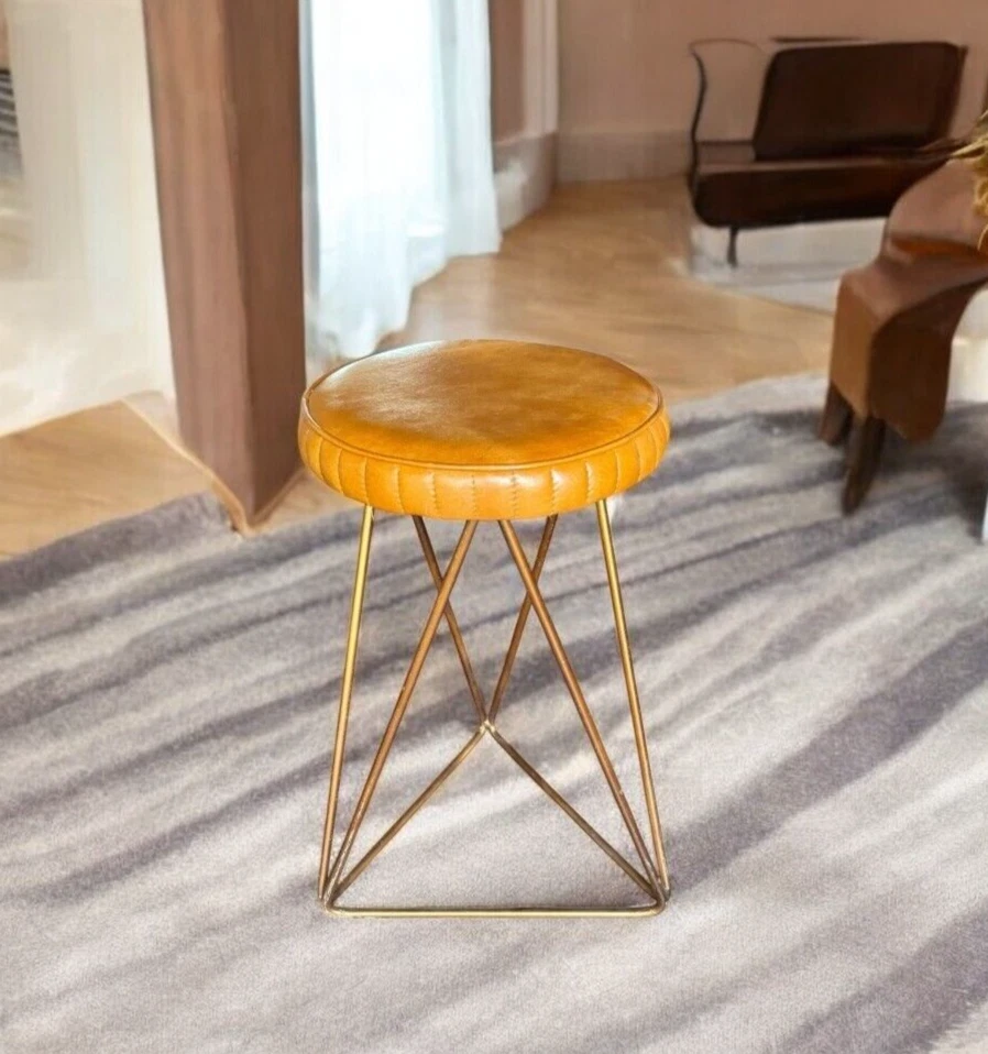Leather Ottoman Stool, Dining Kitchen Pub Foot Stool, Modern Bar Stools - Image 1 of 4