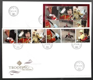 2005 Trooping the Colour stamps set + minisheet PAIR FDCs QUEEN'S PARADE cds pmk - Picture 1 of 3