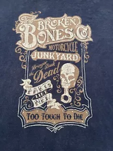 Lucky Brand Men's T Shirt Broken Bones Motorcycle Junkyard Blue XL Halloween - Picture 1 of 7
