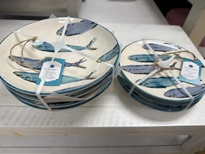 Papart Ocean Fish Hand Painted in Turkey Pasta Bowls Salad Plates S/8 ~New~ - Picture 1 of 3