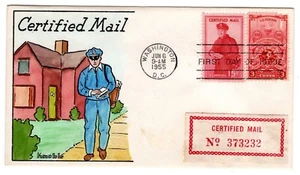 FA1 Certified Mail 1955 FDC - Knoble Hand-Colored Printed - Picture 1 of 2