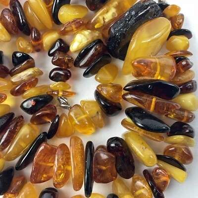 Collar Ámbar Genuino De Colección Graduado Miel Yema y Coñac Pepitas Plata de Ley Foto 1 de 4