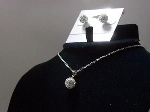 Shambala Necklace, earrings set post earrings white w/crystals16 inches long - Picture 1 of 8