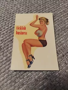 VINTAGE ORIGINAL ~ SOUVENIR (TICKLISH BUSINESS)PINUP WATER DECAL ART NEW 3"×4" - Picture 1 of 2